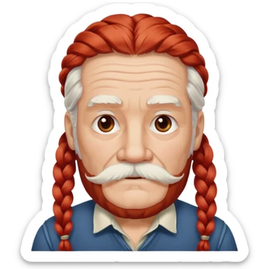 very old, white bearded and white mustached, red long haired, braided, earringed sticker
