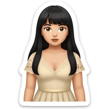 Latina girl with bangs black long hair plus size lace dress sticker