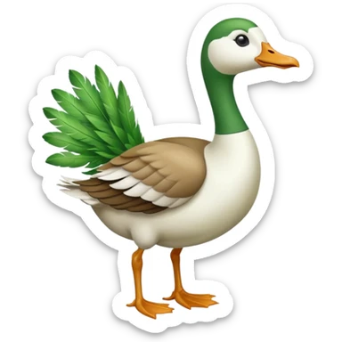 "Emoji of a running goose with a very long neck and two legs. 🪿 is the reference. The goose looks like a white goose dyed green, not a duck." sticker