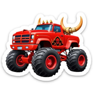 El Toro Loco - Monster Jam (Model Year: 2022) (Iconic colour: Red with horns) - An eye-catching monster truck with a wild, rebellious design in bold red. Include stylized, large horn graphics and aggressive facial elements that evoke a bull-like, ferocious appearance, exuding daring and unstoppable force. sticker