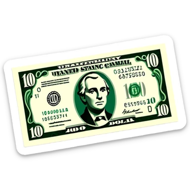 3D realistic US 100 dollar bill sticker, slight perspective, centered, clean cutout, transparent background, no text, no watermark sticker