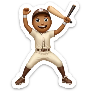 Animated baseball bat with a face, arms and legs doing a happy dance sticker