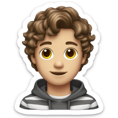 teenager boy brown wavy hair and dark gray striped sweater sticker