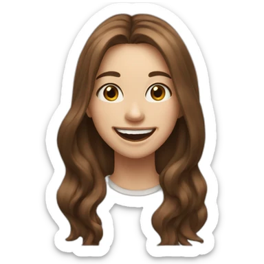 A 22 year old girl with long brown hair and white skin and brown eyes laughing sticker