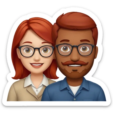 White red hair girl and brown indian guy with moustache and beard with glasses couples sticker