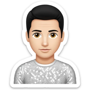 Danny Wood from NKOTB with black hair, white sequin outfit sticker