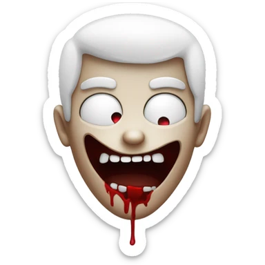 heart eyes emoji with white skin like a vampire, vampire teeth and blood on his teeth sticker