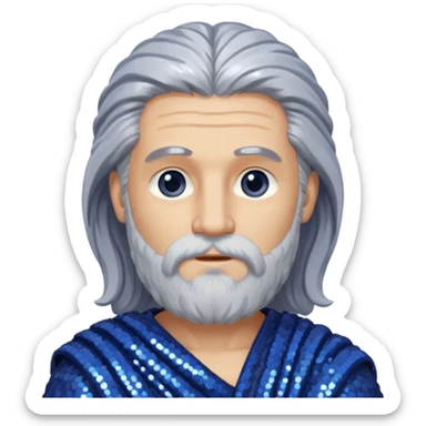 Saturn from Roman Deities with long gray hair and beard, indigo sequin toga sticker