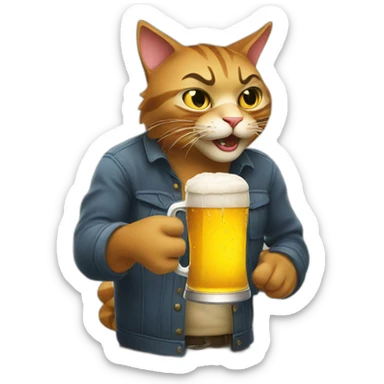 mad cat grabbing a cup of beer sticker