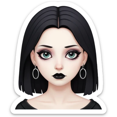 Goth person with pale face, black clothes, and dark makeup sticker