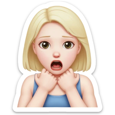 a girl choking her self with both arms sticker