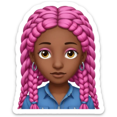 arikan, dark long hair whit pink 
braids. brown skin, smal round face and a big nose sticker