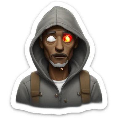 Homeless man with red eye whites smoking sticker