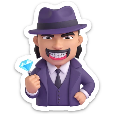 gangster character with teeth covered in diamonds, tough expression, urban style sticker