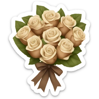 Beige and Brown roses Bouquet with white bow sticker