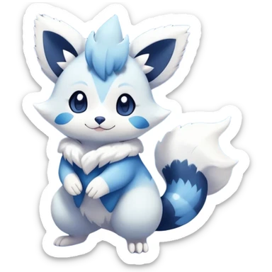 Shiny White Pastel Snowy Icy Sparkly Cute Furret-Meowstic-Zangoose-Hybrid (Full body) with snow and snowflakes and glitters effects aesthetic sticker