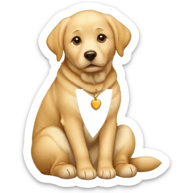 yellow labrador retriever sitting, paw on chin, thoughtful expression, emoji style sticker