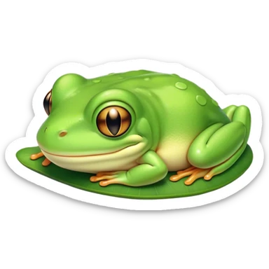 Meme-Worthy Cute Sleeping Green Tree Frog Portrait Emoji, Head resting peacefully with a contented smile, showcasing a compact, vividly green body with softly closed, serene eyes, Simplified yet adorably endearing features, highly detailed, glowing with a soft, drowsy jungle light, high shine, relaxed and utterly lovable, stylized with an air of playful laziness, soft glowing outline, capturing the essence of a sleeping green tree frog that feels destined to become the next viral icon of adorable rest! sticker