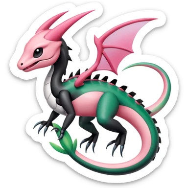 Pink-black-white-gradients Meloetta-Rayquaza-Salandit-Pokémon-Fakémon-creature-fusion-hybrid sticker
