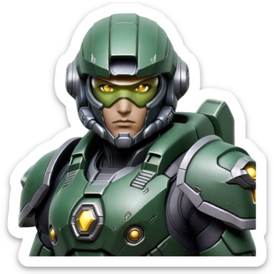 Cinematic Realistic StarCraft Terran Marine Portrait, depicted with rugged determination and futuristic military precision. Clad in advanced, intricately detailed tactical armor in consistent dark green and grey hues, his steely eyes and determined features exude unwavering resolve. Rendered with lifelike texture and dynamic, high-contrast lighting, high shine, noble and disciplined, capturing the essence of a legendary Terran Marine poised for interstellar battle. sticker