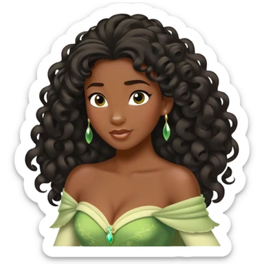 Disney Princess Tiana with extremely long black 2c-3b curly hair flowing down sticker