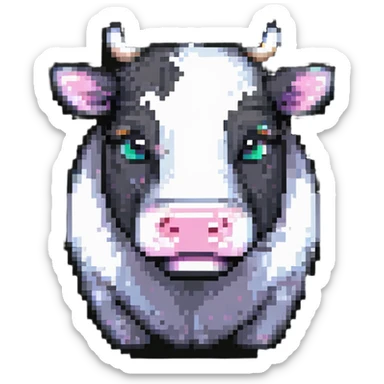 extremely blocky ultra-minimal pixel art Minecraft cow emoji with only 2 or 3 large square pixels, bright playful colors, childish and cute sticker
