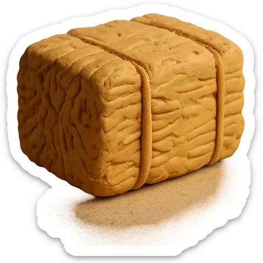 single hay bale close-up, soft lighting, textured surface, claymation style sticker