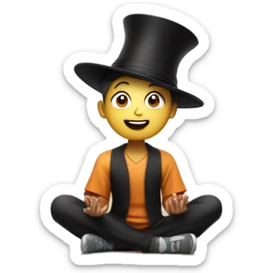 A happy kid meditating with a magician hat sticker