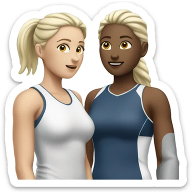 2 white skin woman in sportswear talking to eachother sticker