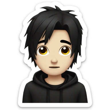 Emo boy with black hair sad and tear  sticker