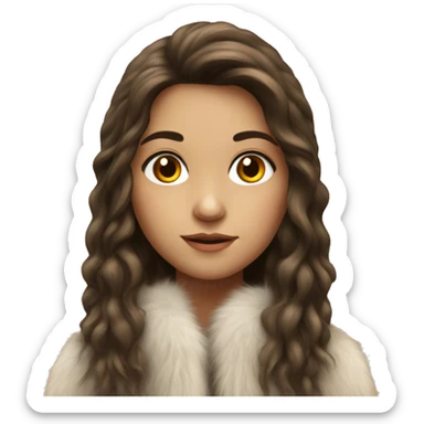 Realistic pretty Spanish girl with long hair with fur coat no smile sticker