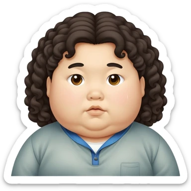 Fat asain kid with long curly hair sticker