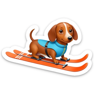 Weiner dog skiing sticker