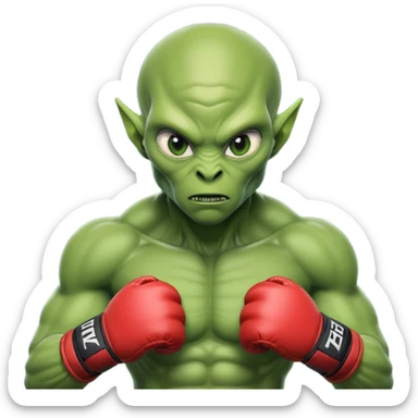 alien MMA fighter portrait, head and shoulders only, green skin, MMA gloves, focused intense expression, muscular alien build, 3D cartoon, mobile game icon style, clean background, no text, no watermark
 sticker