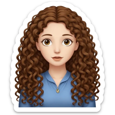 pale woman with brown curly very long hair, middle part. the hair is very very very very very very long, so long, you can't see the ends sticker