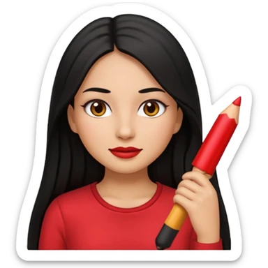create a girl emoji with long black hair, straight hair and tan skin, with latina makeup and red clothes sticker