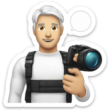 Homme blanc cheveux noir avec appareil photo dans la main sticker