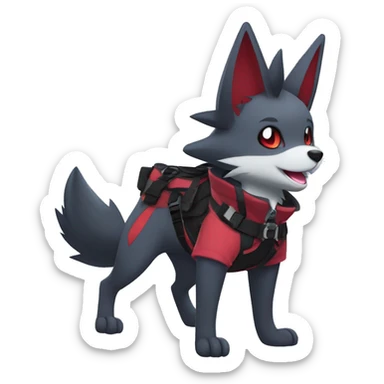Kawaii Cool Edgy Zorua-Zangoose-Zoroark-Mightyena with a collar and harness full body sticker