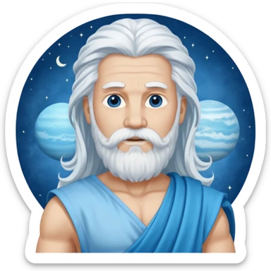 Uranus, Sky God from Rome Mythology with long white hair and beard, blue and white outfit sticker