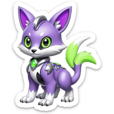 Futuristic modern Cute cool shiny metallic alloy silver-grey-black-obsidian purple neon-green white lime animal hybrid Fakemon full body sticker