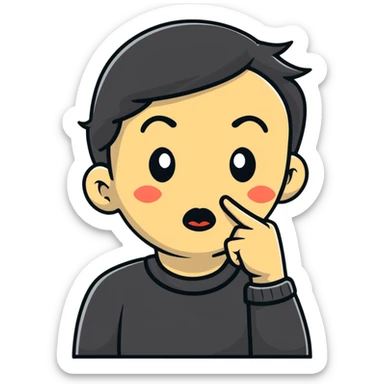 cartoon face making shush gesture with finger on lips, pointing at jaw, pressing cheekbones sticker
