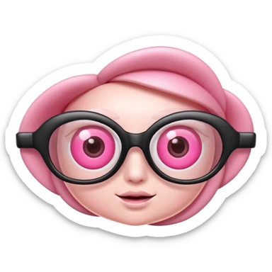 A 3D cartoon rose-pink -eye spectacle, glossy curved frame, soft reflections, isolated on plain background. only glasses. sticker