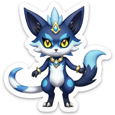 Shiny Evil mExotic Badass Colorful Ethereal Royal Mysterious Gothic Meowstic-Zorua-Litten-Noibat-Pokémon-Fakémon-hybrid-creature (full body) with pattern-markings with golden eyes sticker