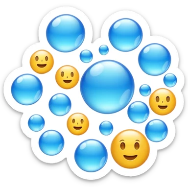 3D iPhone style emoji of free-floating bubbles, scattered randomly in the air, translucent and shiny, various sizes, not contained in any circle, isolated on white background, soft shadows, high detail, NO FACE sticker