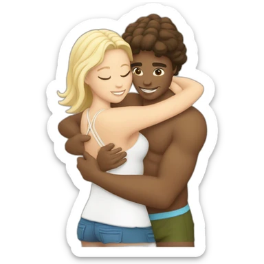 at the beach young metis Man and white woman hug love sticker