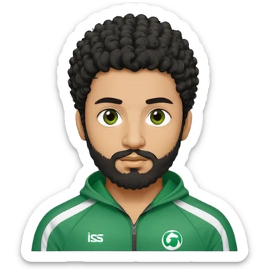 Abdul Ali : Age: Late 20s
Appearance: A strong-built South Asian man with curly black hair, a beard, and dark brown eyes.
Outfit: Green player tracksuit  sticker