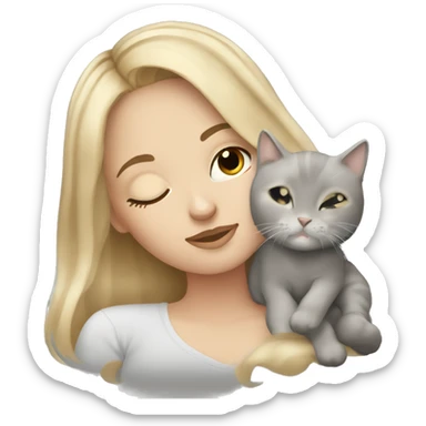 White girl dirty blonde hair sleeping with grey and white kitty sticker
