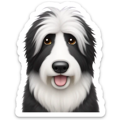 Very fluffy and full Half white half black old English sheepdog face where left half is white. EYE SECTION OF FACE SHOULD BE HALF AND HALF DOWN THE MIDDLE sticker