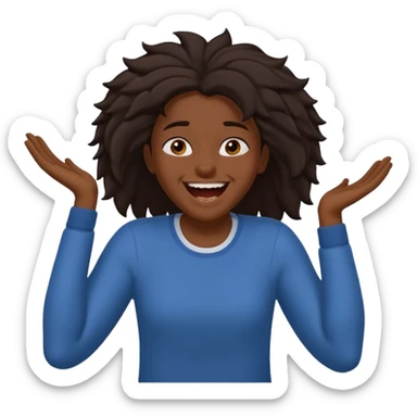 Baiza Ethiopian, dark hair Oldest but immature, no filter, funny Pose: laughing wildly, arms flailing age 21 sticker