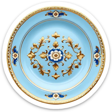 vintage rococo highly detailed pale blue plate sticker